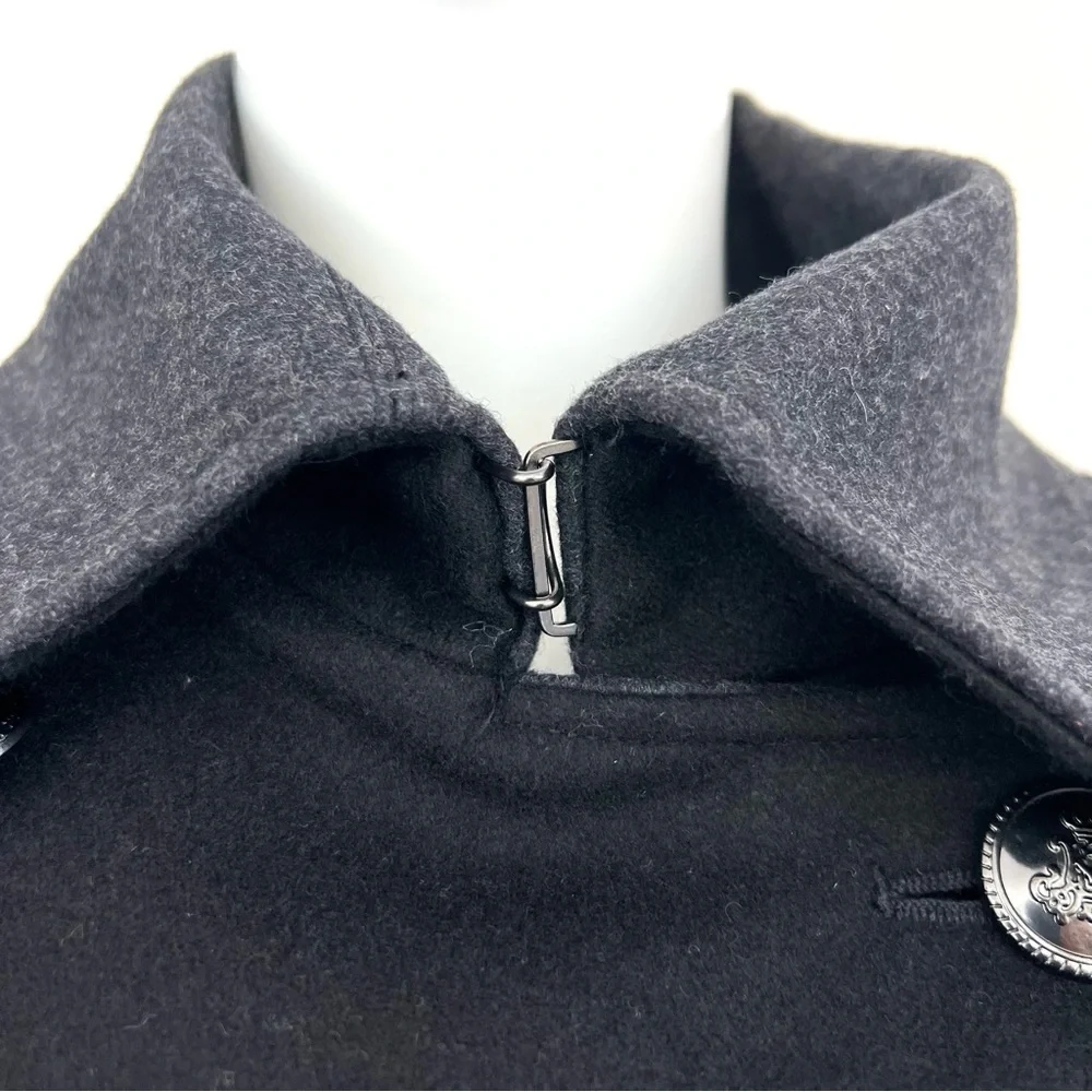 NAUTICA Women's Black Gray Trim Wool Blend Double Breasted Button Peacoat Sz M